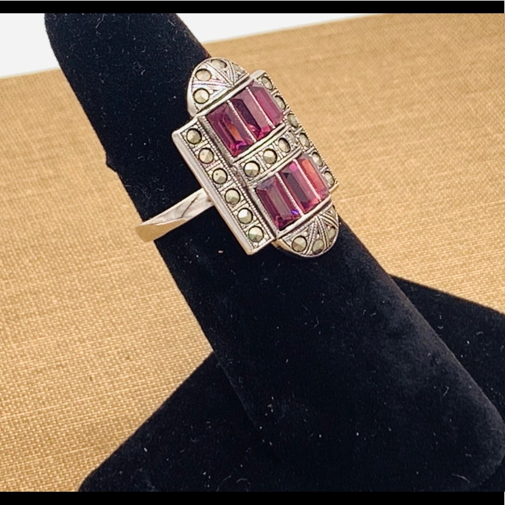 Vintage baguette ring Art Deco sterling sz 5 - 8 - Picture 5 of 11